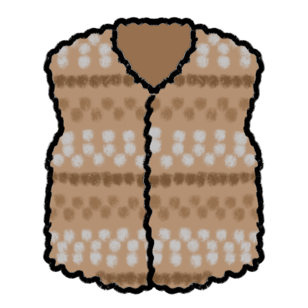  a bumpy crocheted brown vest with lighter and darker brown repeating lines and patterns.